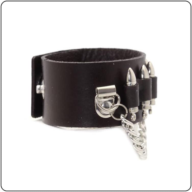 Fusamk Punk Rock Snap Bracelet Bullet Chain Wristband Wide Leather Cuff Bracelet - Image 4